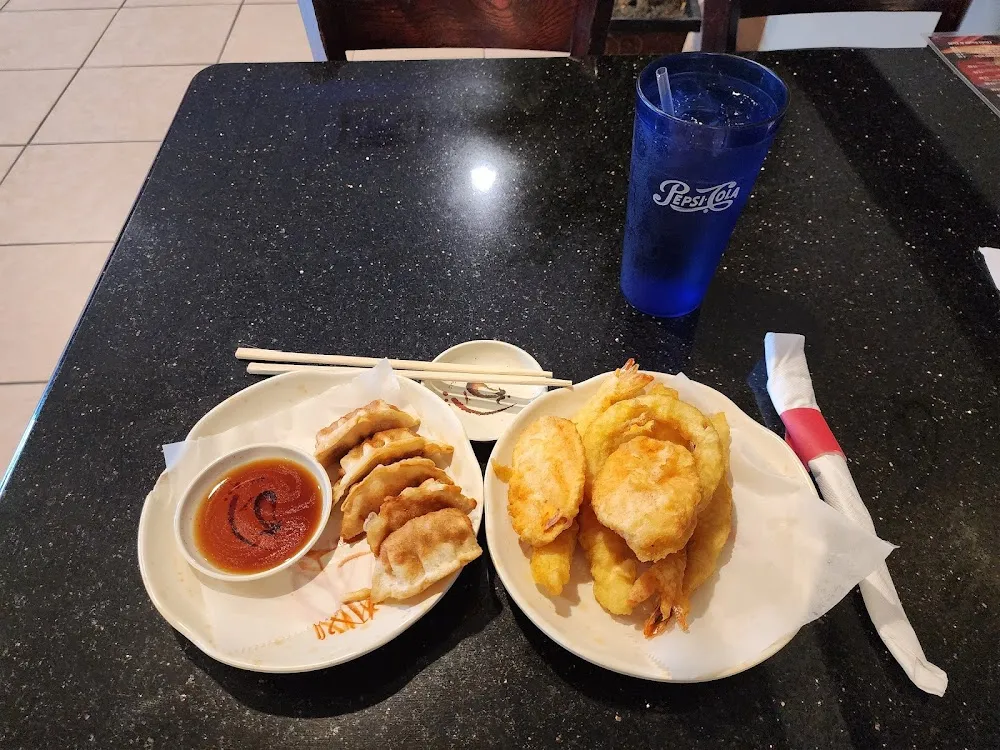 Fried Dumplings with Tempura Shrimp and Vegetables